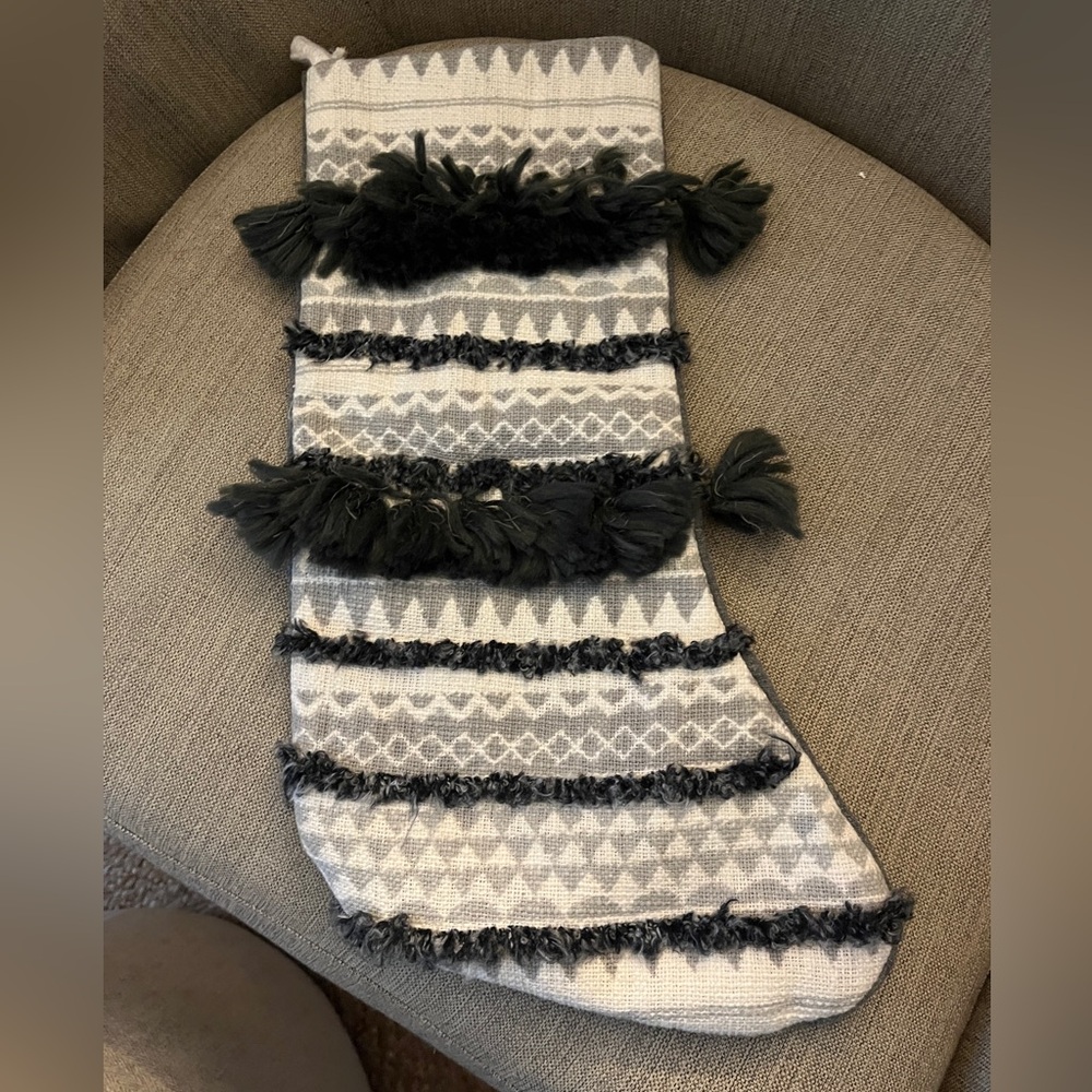 Max Studio boho-style Christmas stocking textured fringe